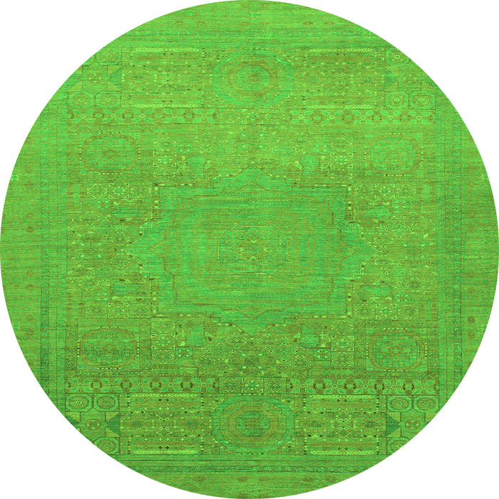 Round Machine Washable Abstract Green Modern Area Rugs, wshabs1466grn