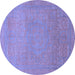 Round Machine Washable Abstract Blue Modern Rug, wshabs1466blu