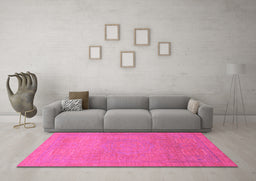 Machine Washable Abstract Pink Modern Rug in a Living Room, wshabs1466pnk