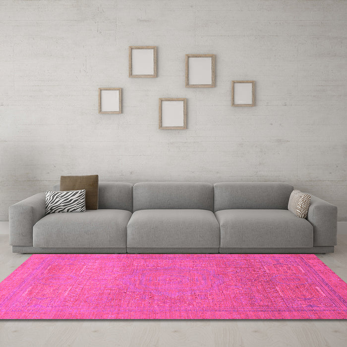 Machine Washable Abstract Pink Modern Rug in a Living Room, wshabs1466pnk