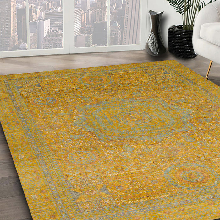 Abstract Orange Gold Modern Rug in Family Room, abs1466