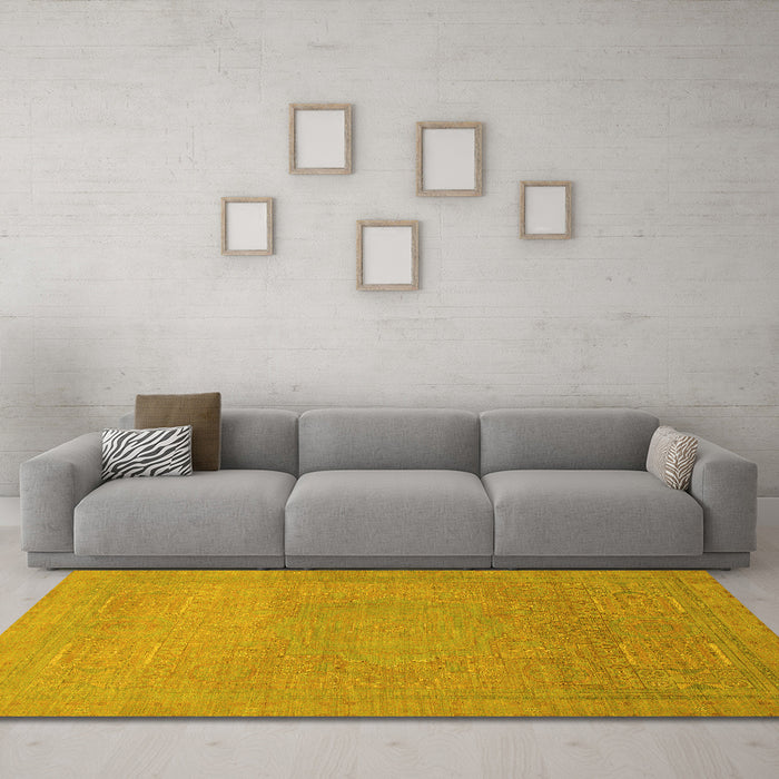 Machine Washable Abstract Yellow Modern Rug in a Living Room, wshabs1466yw
