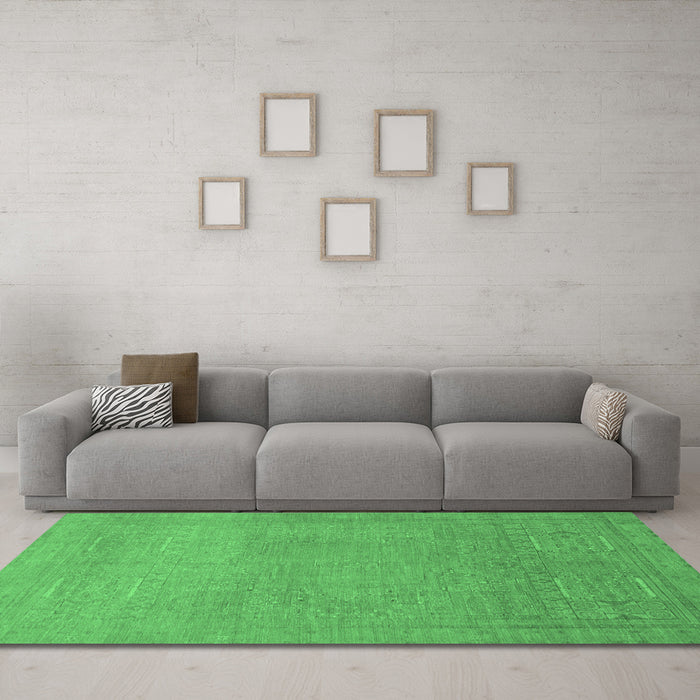 Machine Washable Abstract Emerald Green Modern Area Rugs in a Living Room,, wshabs1466emgrn