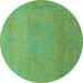 Round Abstract Turquoise Modern Rug, abs1466turq