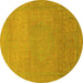 Round Abstract Yellow Modern Rug, abs1466yw