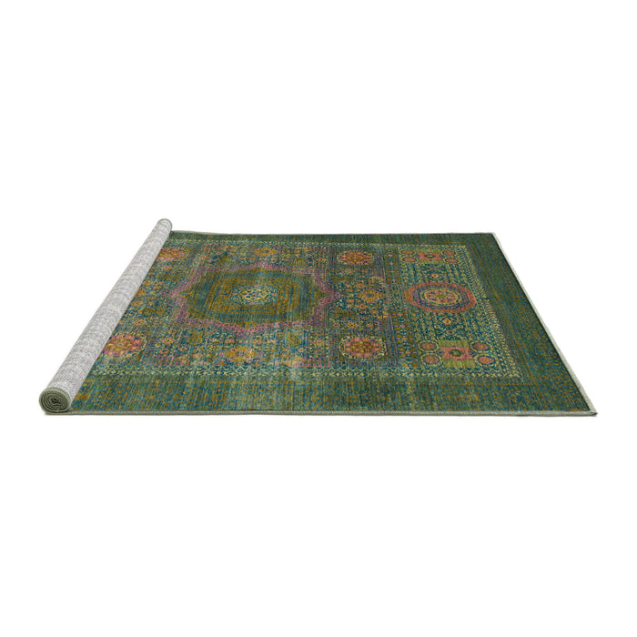 Sideview of Machine Washable Abstract Dark Olive Green Rug, wshabs1467