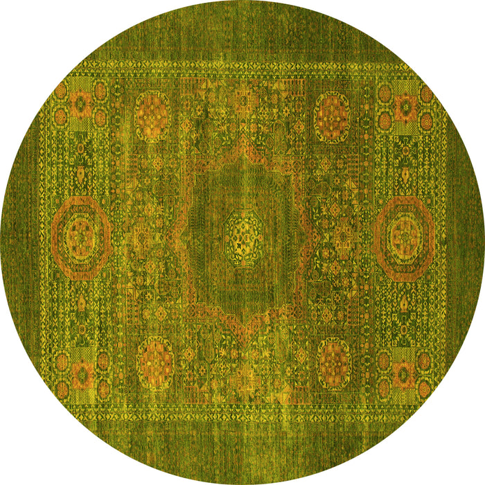 Round Machine Washable Abstract Yellow Modern Rug, wshabs1467yw