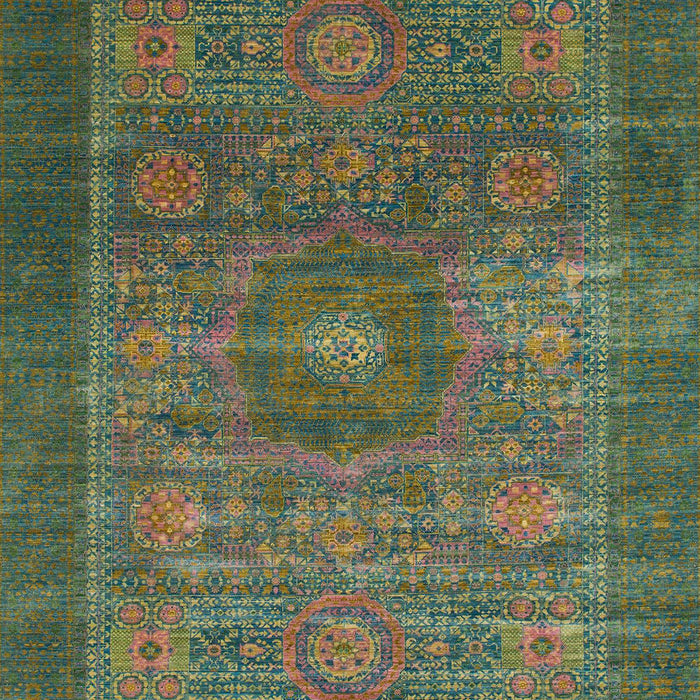 Machine Washable Abstract Dark Olive Green Rug, wshabs1467