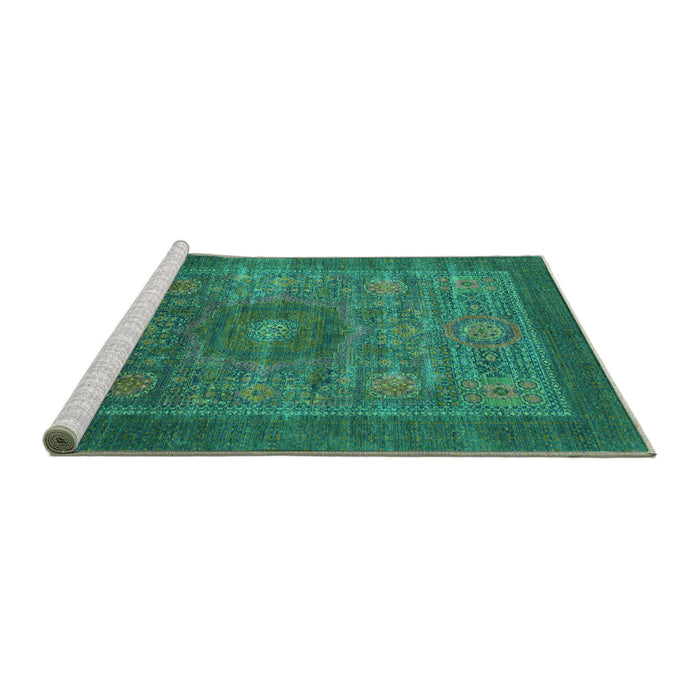 Sideview of Machine Washable Abstract Turquoise Modern Area Rugs, wshabs1467turq