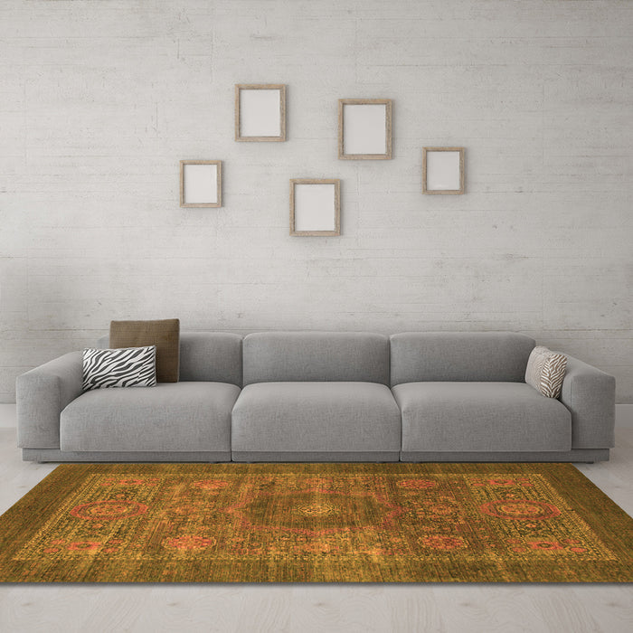 Machine Washable Abstract Orange Modern Area Rugs in a Living Room, wshabs1467org