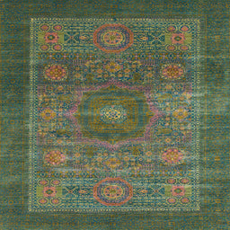 Square Machine Washable Abstract Dark Olive Green Rug, wshabs1467