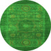 Round Machine Washable Abstract Green Modern Area Rugs, wshabs1467grn