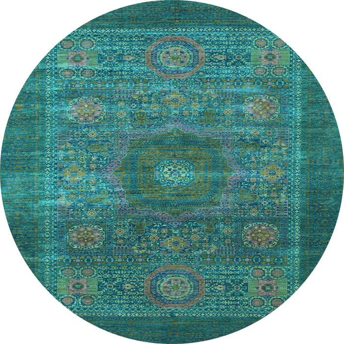 Round Machine Washable Abstract Light Blue Modern Rug, wshabs1467lblu
