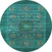 Round Machine Washable Abstract Light Blue Modern Rug, wshabs1467lblu