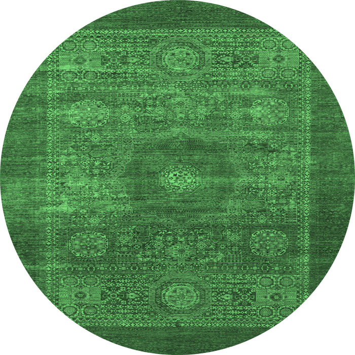 Round Machine Washable Abstract Emerald Green Modern Area Rugs, wshabs1467emgrn