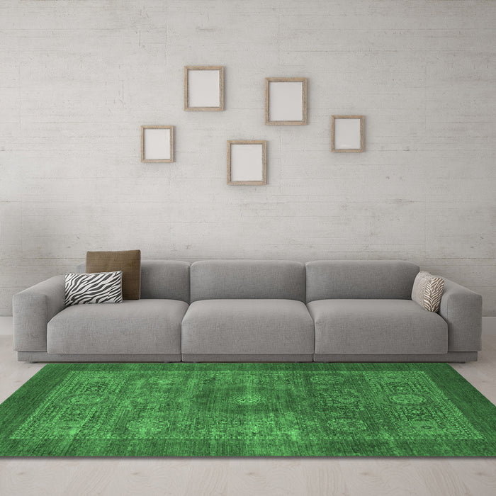 Machine Washable Abstract Emerald Green Modern Area Rugs in a Living Room,, wshabs1467emgrn