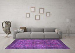 Machine Washable Abstract Purple Modern Area Rugs in a Living Room, wshabs1467pur