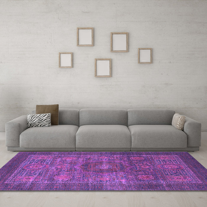 Machine Washable Abstract Purple Modern Area Rugs in a Living Room, wshabs1467pur