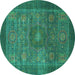 Round Abstract Turquoise Modern Rug, abs1467turq