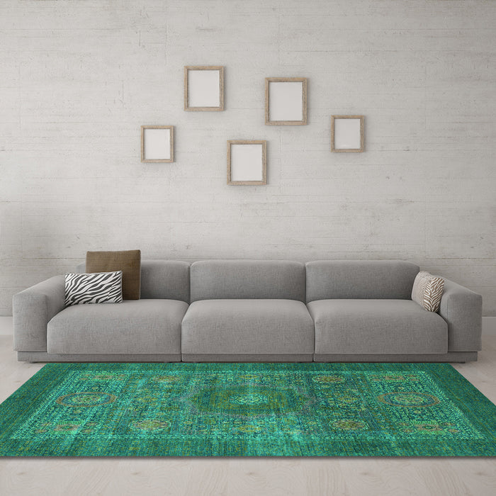 Machine Washable Abstract Turquoise Modern Area Rugs in a Living Room,, wshabs1467turq