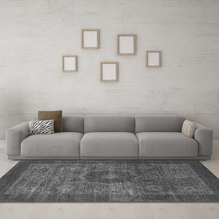 Machine Washable Abstract Gray Modern Rug in a Living Room,, wshabs1467gry