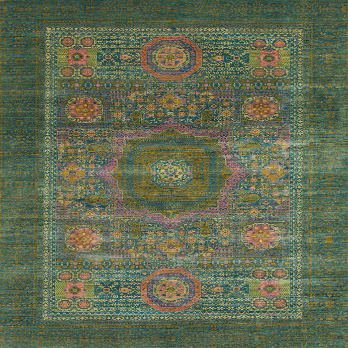 Square Abstract Dark Olive Green Modern Rug, abs1467