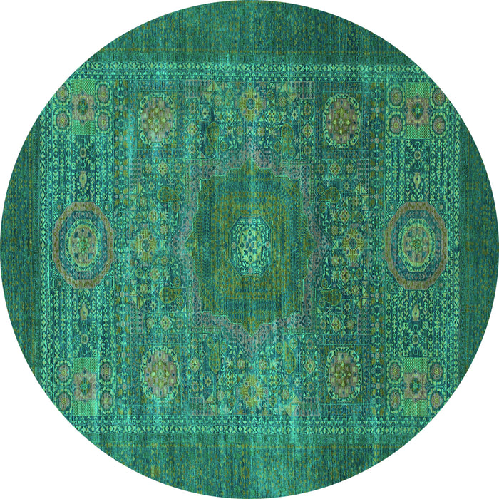 Round Machine Washable Abstract Turquoise Modern Area Rugs, wshabs1467turq