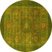 Round Abstract Yellow Modern Rug, abs1467yw