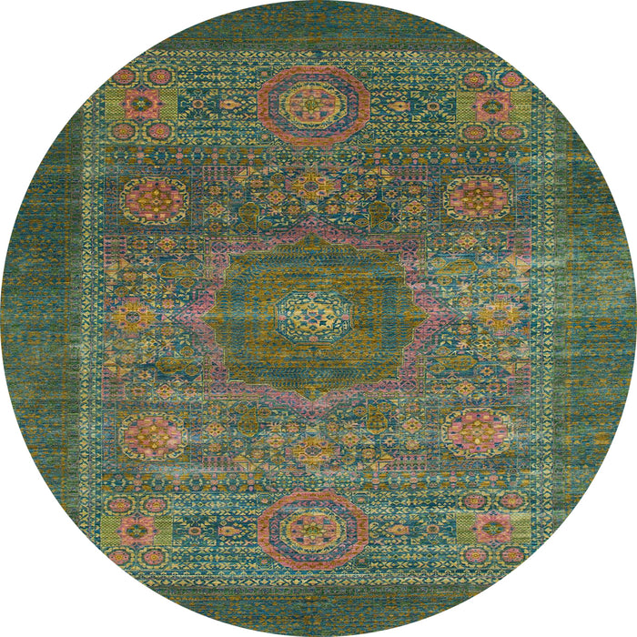 Round Machine Washable Abstract Dark Olive Green Rug, wshabs1467