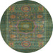 Round Machine Washable Abstract Dark Olive Green Rug, wshabs1467