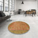 Round Machine Washable Abstract Caramel Brown Rug in a Office, wshabs1468