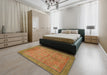 Abstract Caramel Brown Oriental Rug in a Bedroom, abs1468