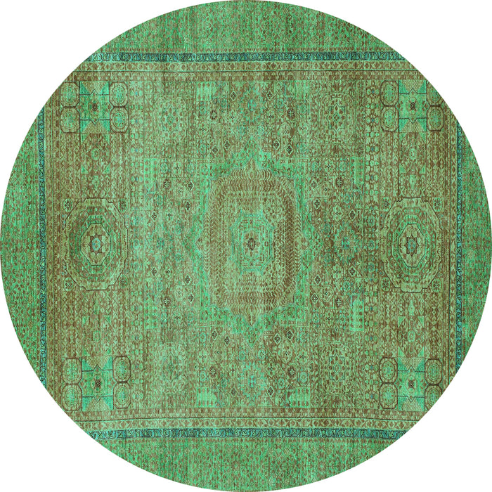 Round Machine Washable Oriental Turquoise Modern Area Rugs, wshabs1468turq