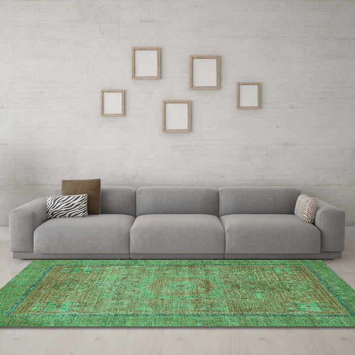 Machine Washable Oriental Turquoise Modern Area Rugs in a Living Room,, wshabs1468turq