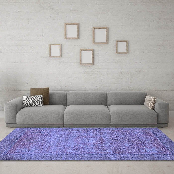 Machine Washable Oriental Blue Modern Rug in a Living Room, wshabs1468blu