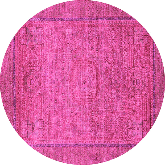 Round Machine Washable Oriental Pink Modern Rug, wshabs1468pnk