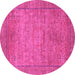 Round Machine Washable Oriental Pink Modern Rug, wshabs1468pnk