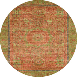 Round Machine Washable Abstract Caramel Brown Rug, wshabs1468