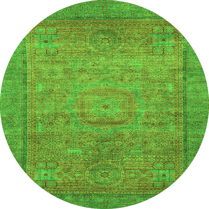 Round Machine Washable Oriental Green Modern Area Rugs, wshabs1468grn