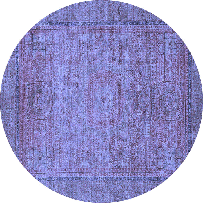 Round Machine Washable Oriental Blue Modern Rug, wshabs1468blu