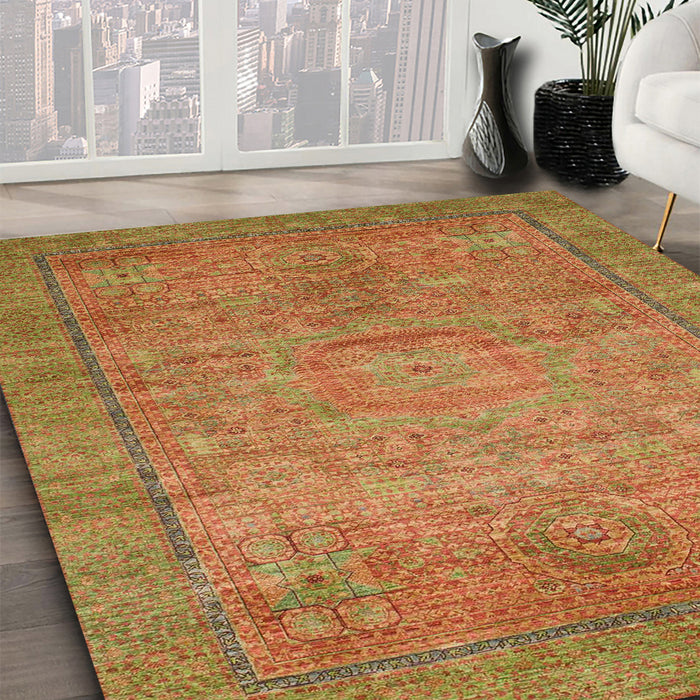 Machine Washable Abstract Caramel Brown Rug in a Family Room, wshabs1468