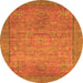 Round Machine Washable Oriental Orange Modern Area Rugs, wshabs1468org