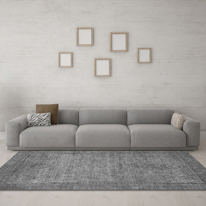 Machine Washable Oriental Gray Modern Rug in a Living Room,, wshabs1468gry