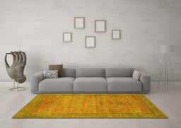 Machine Washable Oriental Yellow Modern Rug in a Living Room, wshabs1468yw