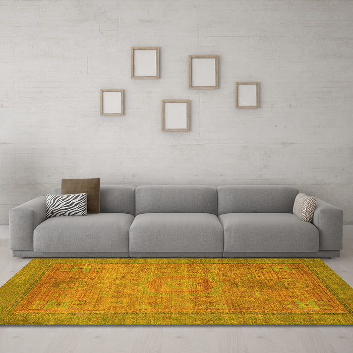 Machine Washable Oriental Yellow Modern Rug in a Living Room, wshabs1468yw