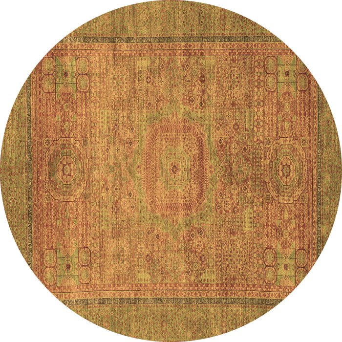 Round Machine Washable Oriental Brown Modern Rug, wshabs1468brn