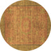 Round Machine Washable Oriental Brown Modern Rug, wshabs1468brn