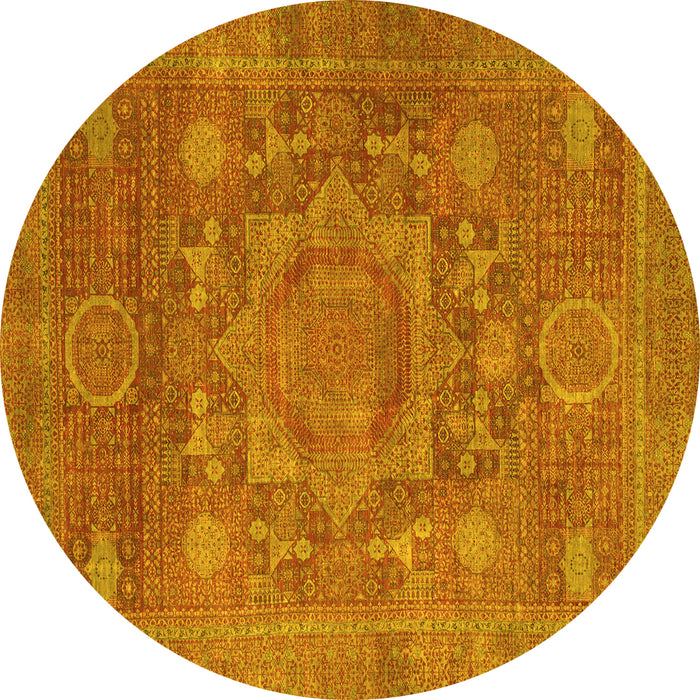 Round Machine Washable Oriental Yellow Modern Rug, wshabs1469yw