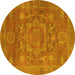 Round Machine Washable Oriental Yellow Modern Rug, wshabs1469yw