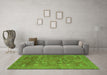 Machine Washable Oriental Green Modern Area Rugs in a Living Room,, wshabs1469grn